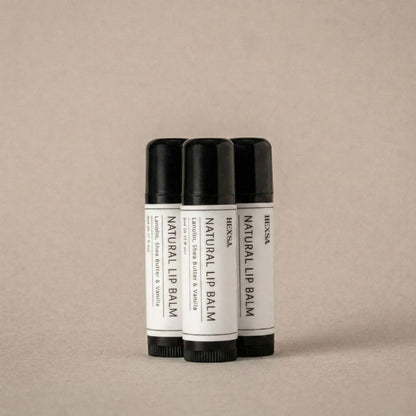 Natural Lip Balm – Hexsa – organic lip balm with lanolin, shea, coconut and vanilla. Three sticks.